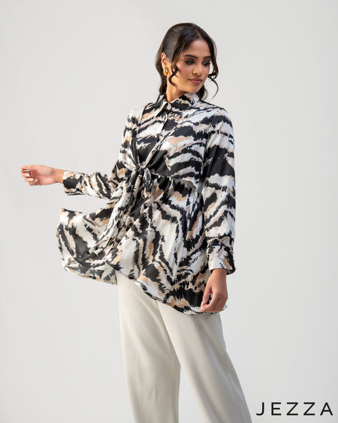 Midnight Flow: Black Crinkle Satin Top 71341