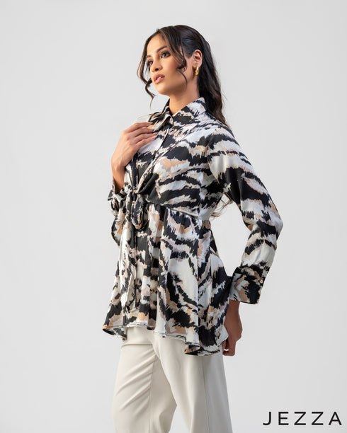 Midnight Flow: Black Crinkle Satin Top 71341