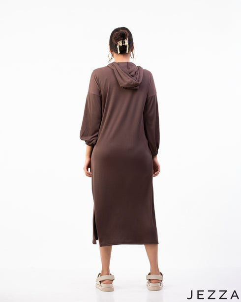 Urban Comfort: Ribbed Hoodie Midi Top 72173