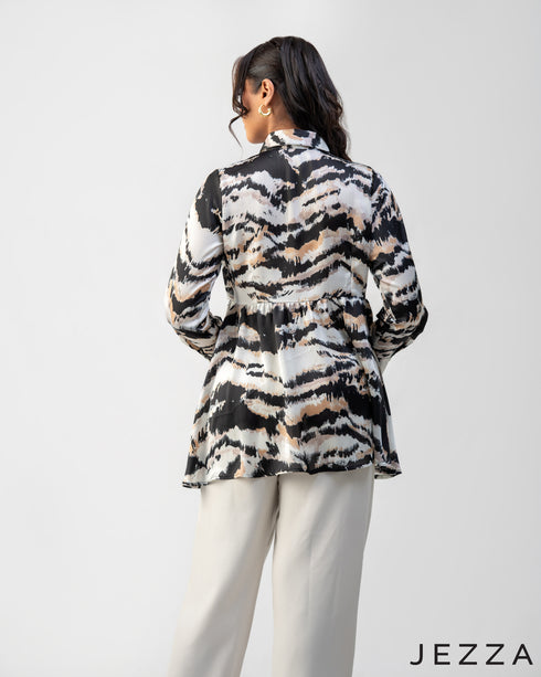 Midnight Flow: Black Crinkle Satin Top 71341