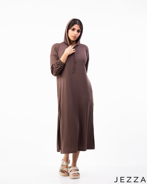 Urban Comfort: Ribbed Hoodie Midi Top 72173