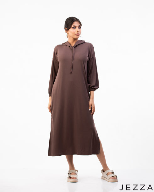 Urban Comfort: Ribbed Hoodie Midi Top 72173