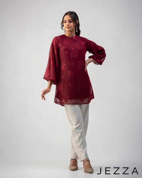 Grace Whisper: Brocade Chiffon Top 72181