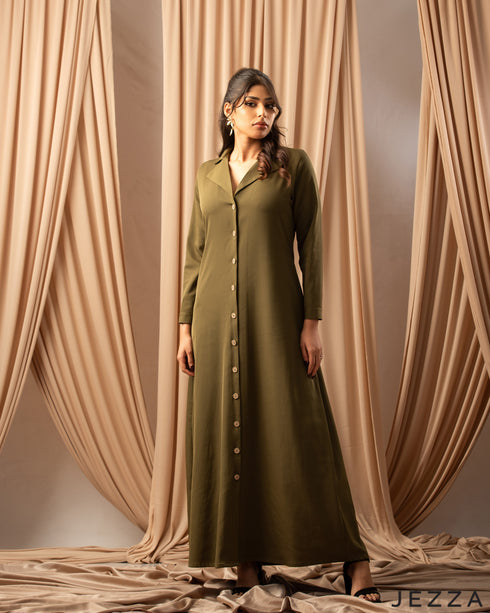 Effortless Sophistication: The Lapel Collar A-Line Twill Dress 76061