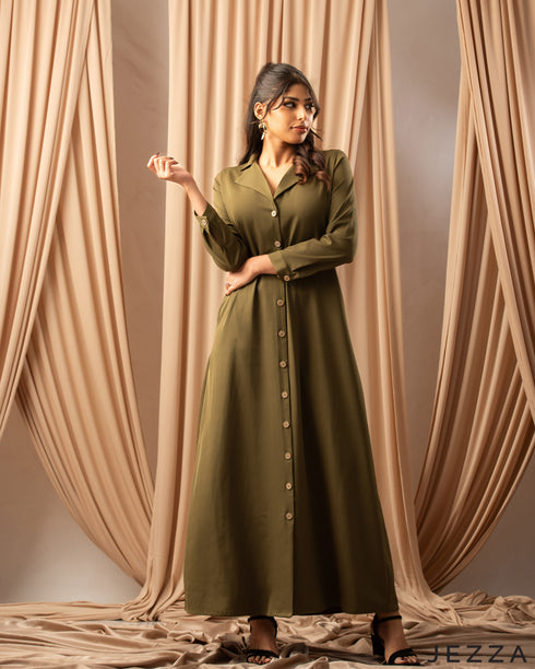 Effortless Sophistication: The Lapel Collar A-Line Twill Dress 76061