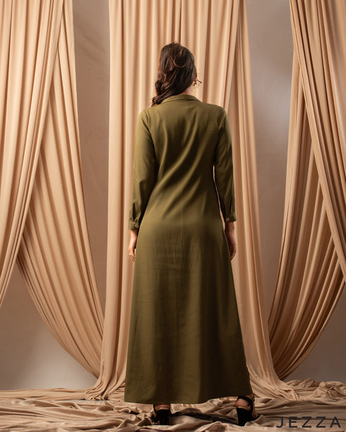 Effortless Sophistication: The Lapel Collar A-Line Twill Dress 76061