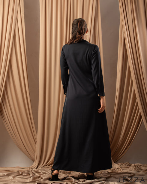 Timeless Essential: Black Twill A-Line Dress 76751