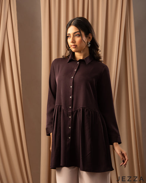 Regal Texture: Purple Twill Top with Collar & Collar Band 76781