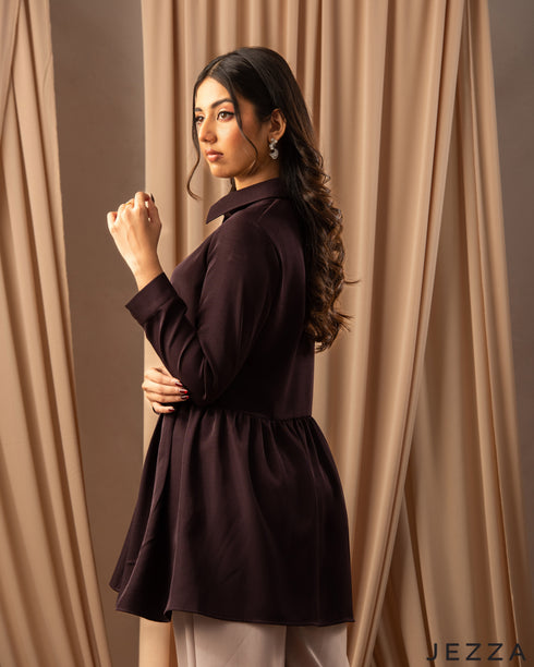 Regal Texture: Purple Twill Top with Collar & Collar Band 76781