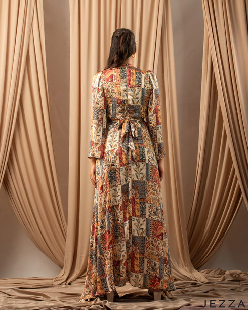 Effortless Artistry: The Micro-Pattern Chiffon Mandarin Dress 76071