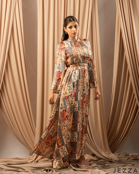 Effortless Artistry: The Micro-Pattern Chiffon Mandarin Dress 76071