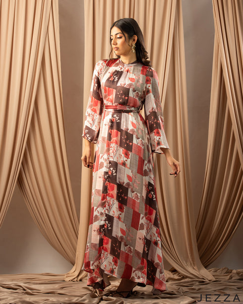 Modern Mosaic: Chiffon Geometric Patchwork Dress 76761