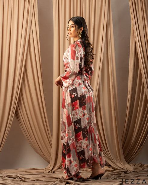 Modern Mosaic: Chiffon Geometric Patchwork Dress 76761