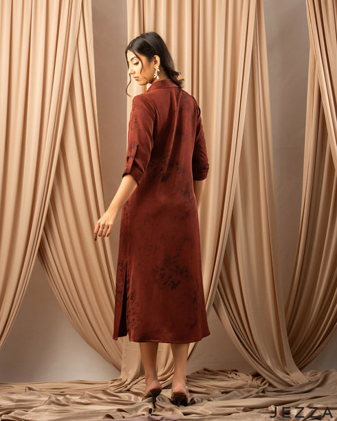 Printed Elegance: Twill Midi Dress with Classic Collar 72391