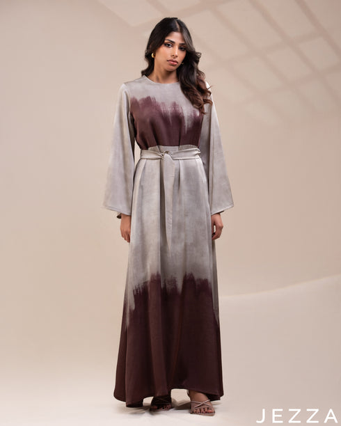 Elegant Ease: The Long-Sleeve Satin A-Line Dress 76301