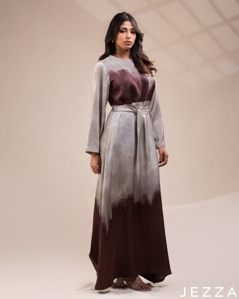 Elegant Ease: The Long-Sleeve Satin A-Line Dress 76301