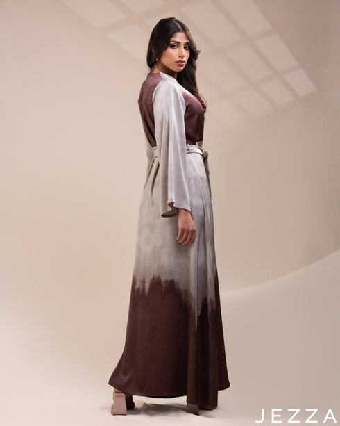 Elegant Ease: The Long-Sleeve Satin A-Line Dress 76301