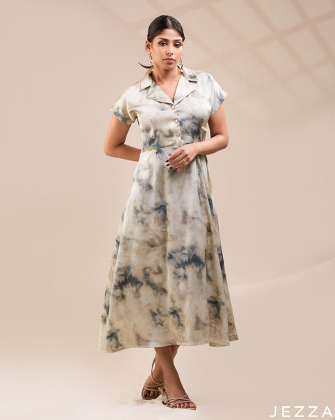 Artful Flow: The Essential Tie-Dye Satin Midi Dress 76821