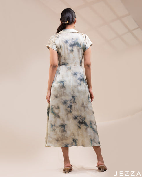 Artful Flow: The Essential Tie-Dye Satin Midi Dress 76821