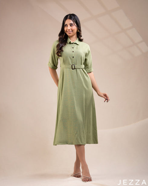 Natural Ease: The Regular-Fit Linen Midi Dress 72381