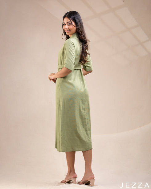 Natural Ease: The Regular-Fit Linen Midi Dress 72381