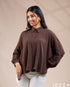 Earthy Ease: Brown Collared Loose-Fit Hip Top 76353