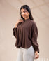 Earthy Ease: Brown Collared Loose-Fit Hip Top 76353