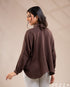 Earthy Ease: Brown Collared Loose-Fit Hip Top 76353