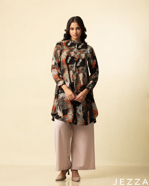 Modern Muse: Earth-Toned Abstract Print Top 76251