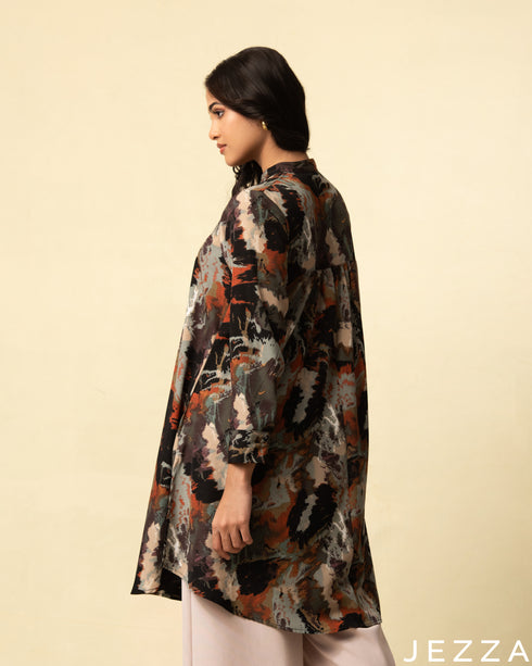 Modern Muse: Earth-Toned Abstract Print Top 76251