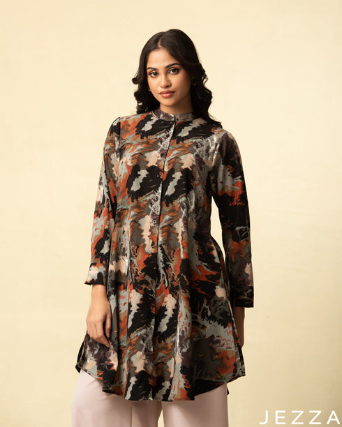 Modern Muse: Earth-Toned Abstract Print Top 76251