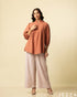 Earthy Charm: Mandarin Collar Terracotta Hip Top 77231