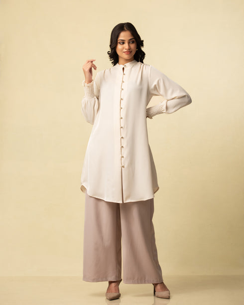 Refined Charm: Cream Knee-Length Top 76242