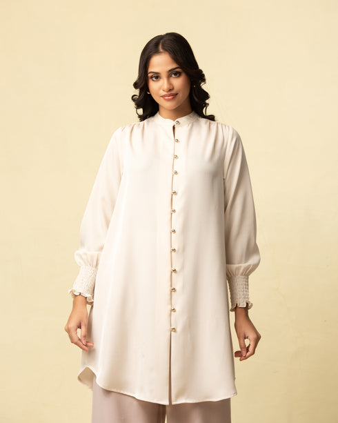 Refined Charm: Cream Knee-Length Top 76242