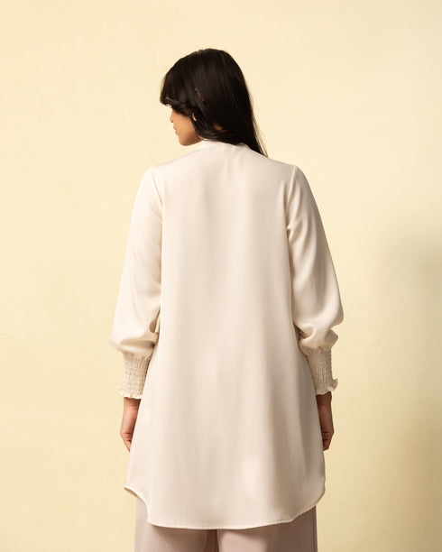 Refined Charm: Cream Knee-Length Top 76242