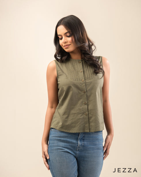 Timeless Detail: Pintuck Cotton Button-Down Top 70602
