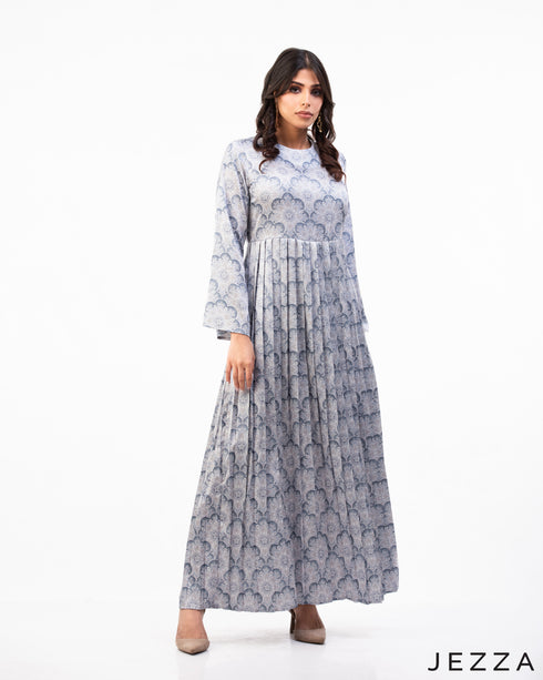 Elegant Flow: Satin Pleated Ankle-Length Dress 64031