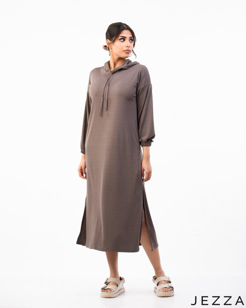 Urban Comfort: Ribbed Hoodie Midi Top 72171