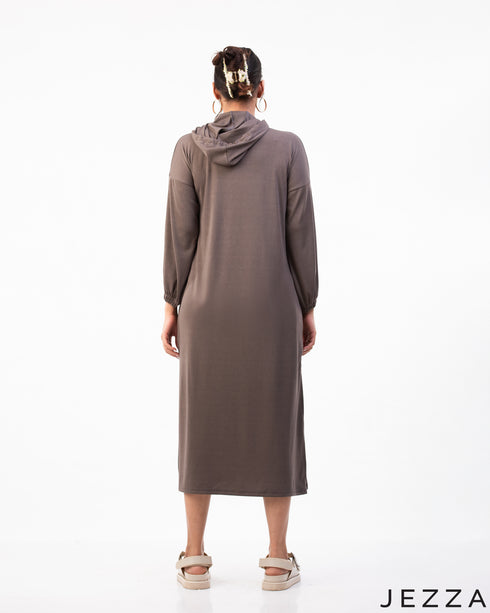 Urban Comfort: Ribbed Hoodie Midi Top 72171