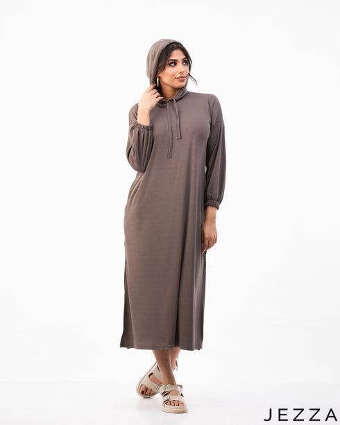 Urban Comfort: Ribbed Hoodie Midi Top 72171