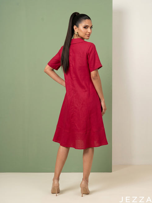 Scarlet Ease: Red Slub Polycotton NM Dress 82891