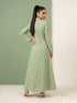 Verdant Sheen: Tea Green Brocade Dress 87843