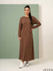 Cinnamon Drift: Brown Rib Knit A-Line Dress 77211
