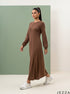 Cinnamon Drift: Brown Rib Knit A-Line Dress 77211