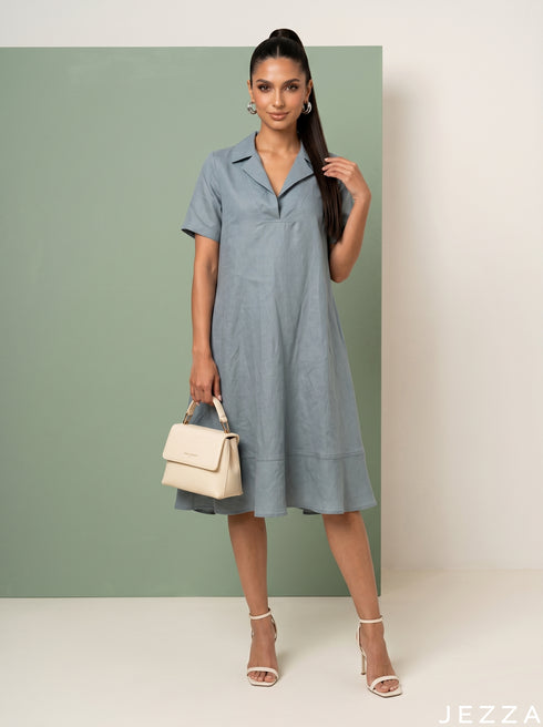 Skyline Ease: Light Blue Slub Polycotton NM Dress 82893