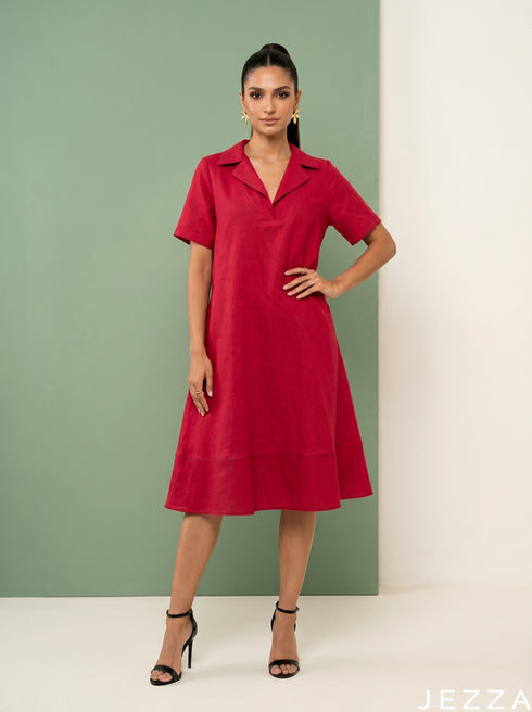 Scarlet Ease: Red Slub Polycotton NM Dress 82891