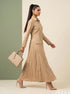 Lustre Beige: Brocade A-Line Dress 87842