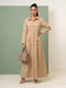 Lustre Beige: Brocade A-Line Dress 87842