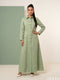 Verdant Sheen: Tea Green Brocade Dress 87843