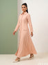 Gilded Blush: Champagne Pink Brocade Dress 87841
